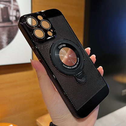 Ultra Slim Plating PC with Len Protector Cooling Phone Case with Metal Kickstand For iPhone 16ProMax 15 14 13 Shockproof Support Wireless Charging Hard Full Cover