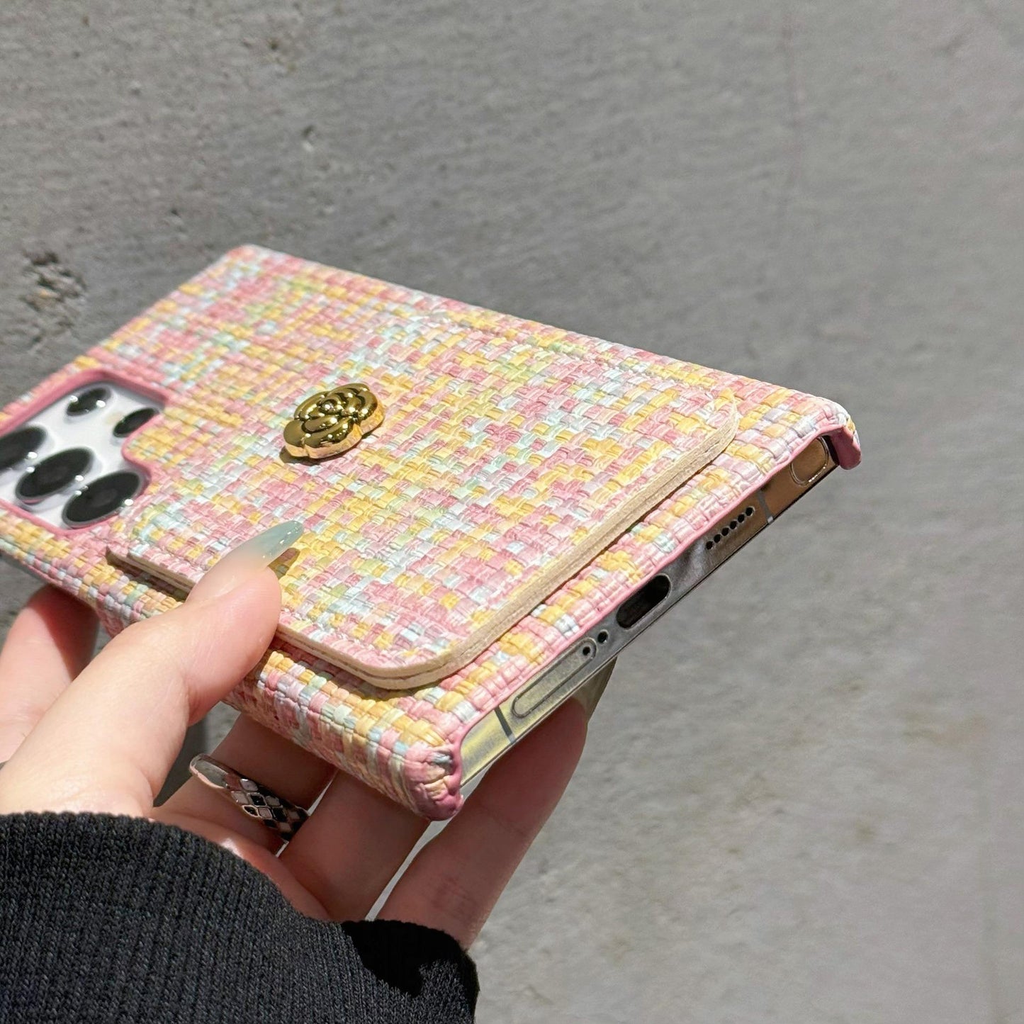 For Samsung S25Ultra S24 S23 S22 Case, Simple Slim Woven Pattern Fabrics Wallet Shockproof Card Slot Hard Full Cover