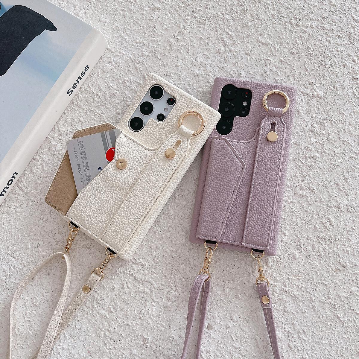 Wrist Strap Crossbody Leather Wallet Case For Samsung Galaxy S25 S25Plus S25Ultra S24 S24FE S24Plus S24Ultra Card Holder Lanyard Cover