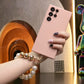 Liquid Silicone Matte Shockproof Phone Case with Pearl Metal Lanyard For Samsung S25 S24 S23 S22 S21 Note20 Camera Protect Soft Cover
