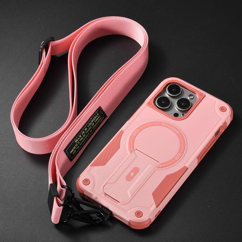 Anti-Dust Anti-Fall Heavy Duty Protection Shockproof Magnetic Phone Case Kickstand With Long Wristband for iPhone 16ProMax 16 15 14 13 12 11 Lanyard Bumper Matte Hard Cover