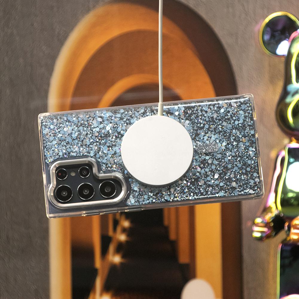 Glitter Glitter Transparent Strong Magnetic For Magsafe Phone Case For Samsung S25Ultra S25+ S25 S24 S23 A14 A15 A16 A24 A25 A34 A35 A54 A55 Metal Frame Shockproof Bumper Acrylic Hard Cover