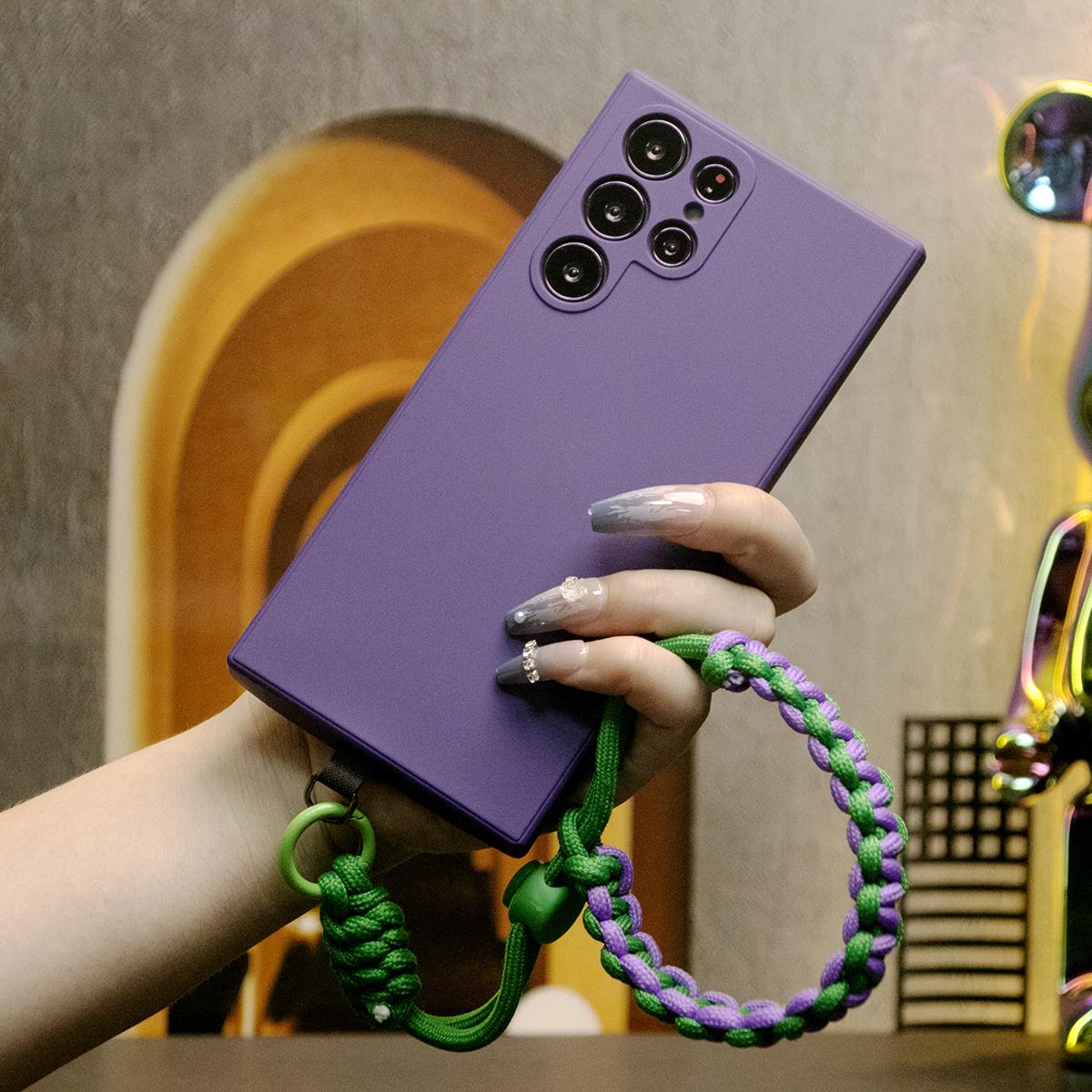 Liquid Silicone Matte Shockproof Phone Case With Adjustable Woven Strap For Samsung  S25 S25Plus S25Ultra S24 S24FE S24Plus S24Ultra Camera Protect Soft Cover